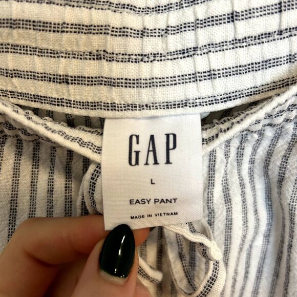 Gap Womens Easy Pant Size Large Linen Elastic-waist Off White Stripe Lounge - Picture 5 of 16